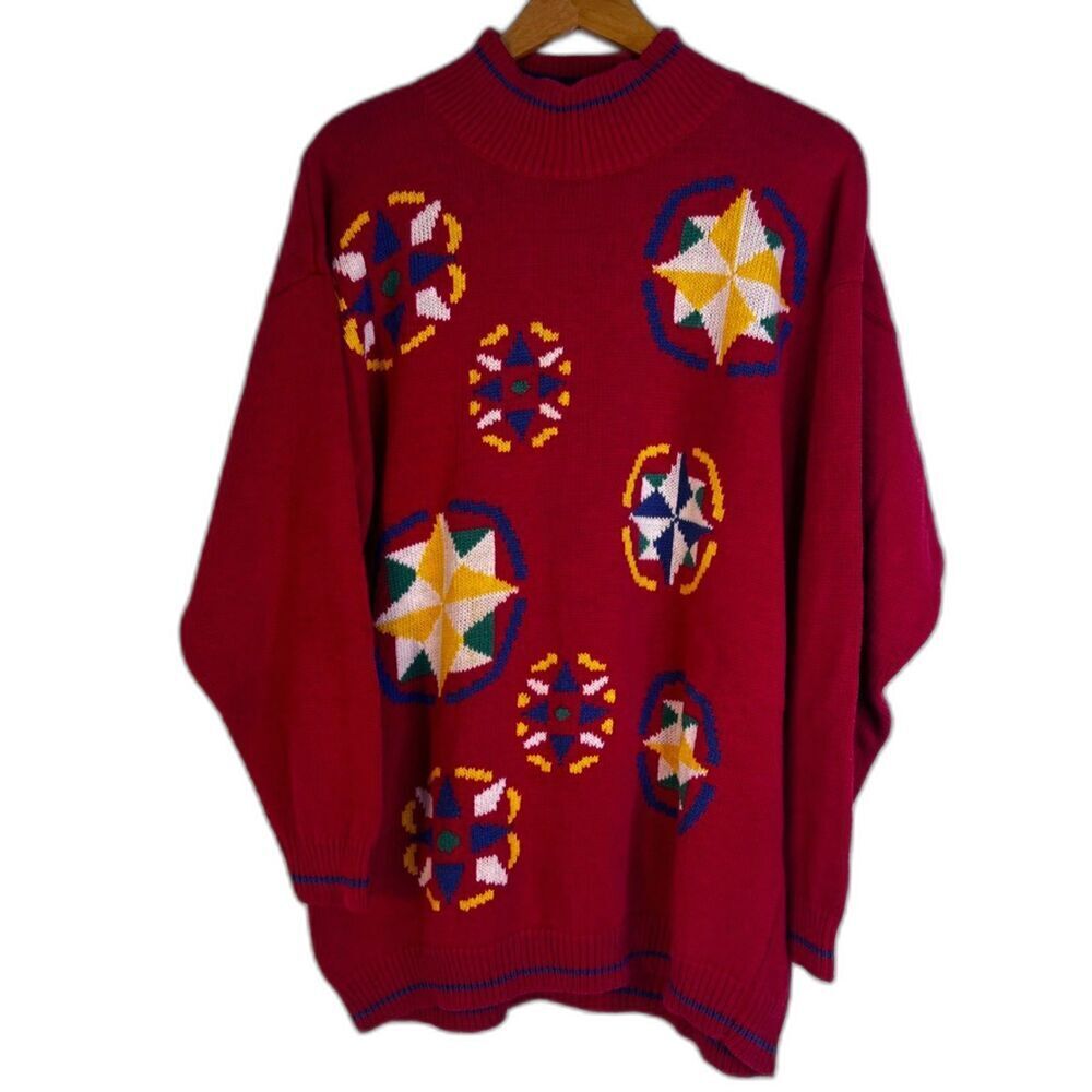 Field Gear VTG Knit Sweater Abstract Colorful Geometric Retro Y2K Size Large